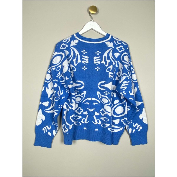 Mr. Enjoy Da Money str. M <br/> mønstret blå sweater - Image 3