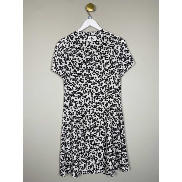 Calvin Klein str. S <br/> hvid kjole med sorte blomster - Image 3