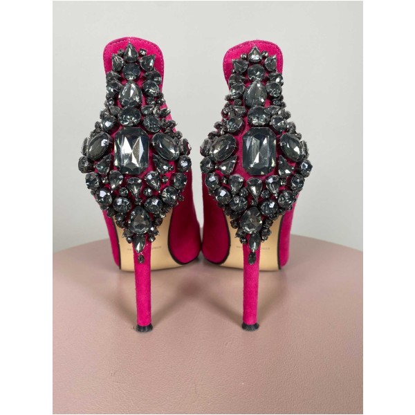 Karen Millen str. 37,5 <br/> Jewel Court shoes, pink med sten bagpå - Image 4