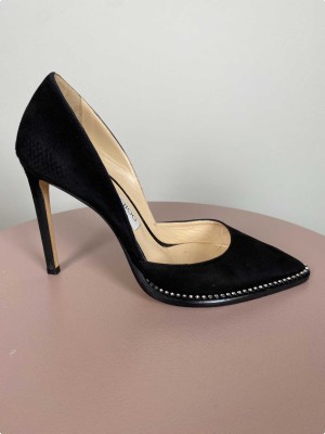 Jimmy Choo str. 38,5 <br/> sort stilet med sten (incl. box)