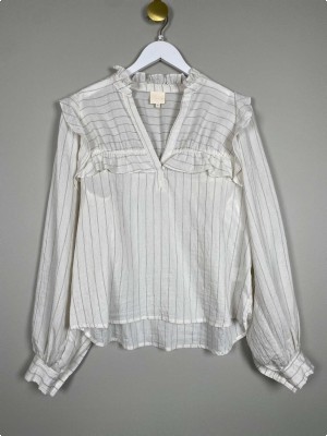 Gossia str. XS <br/> stribet bluse med flæser