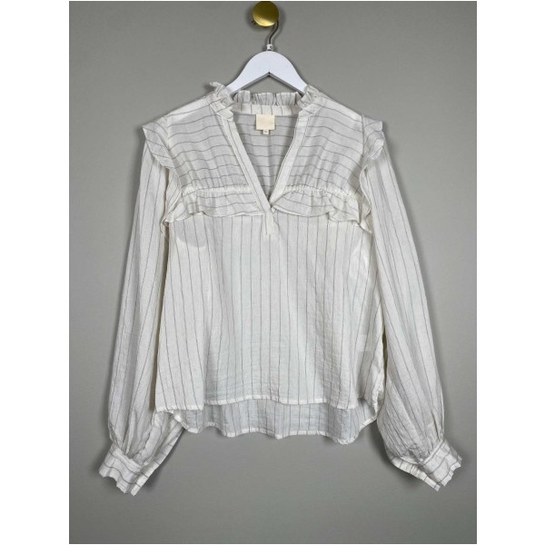 Gossia str. XS <br/> stribet bluse med flæser