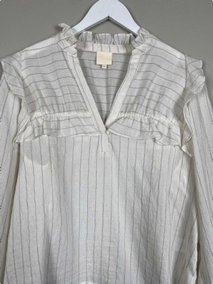 Gossia str. XS <br/> stribet bluse med flæser