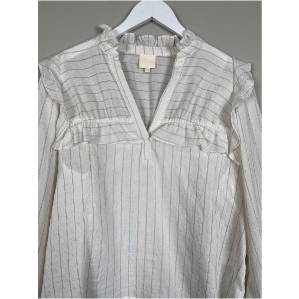 Gossia str. XS <br/> stribet bluse med flæser - Image 2