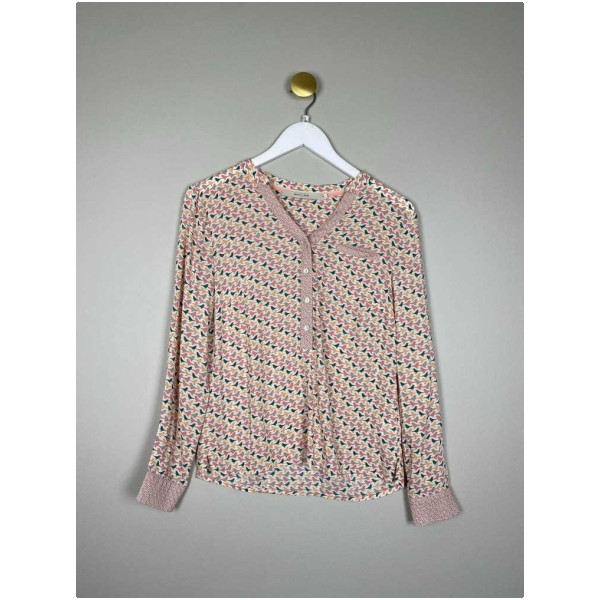 CostaMani str. XS<br/> rosa bluse med fugle