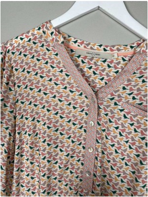 CostaMani str. XS<br/> rosa bluse med fugle