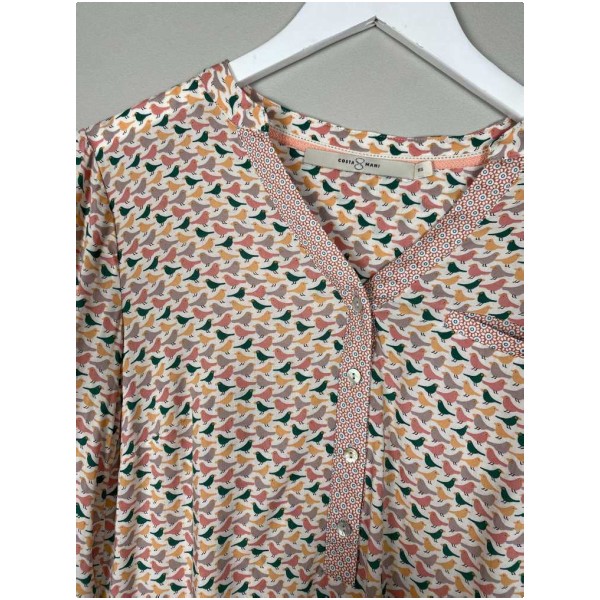 CostaMani str. XS<br/> rosa bluse med fugle - Image 2