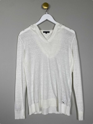 Tommy Hilfiger str. XL <br/> tynd hvid bluse med hætte