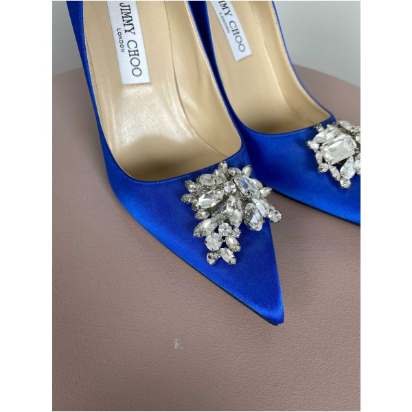Jimmy Choo str. 38,5 <br/> blå stilet med sten (incl box) - Image 4