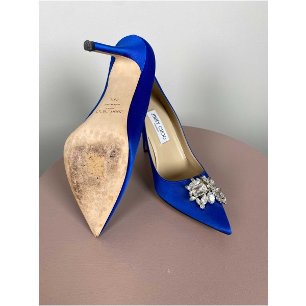 Jimmy Choo str. 38,5 <br/> blå stilet med sten (incl box) - Image 3