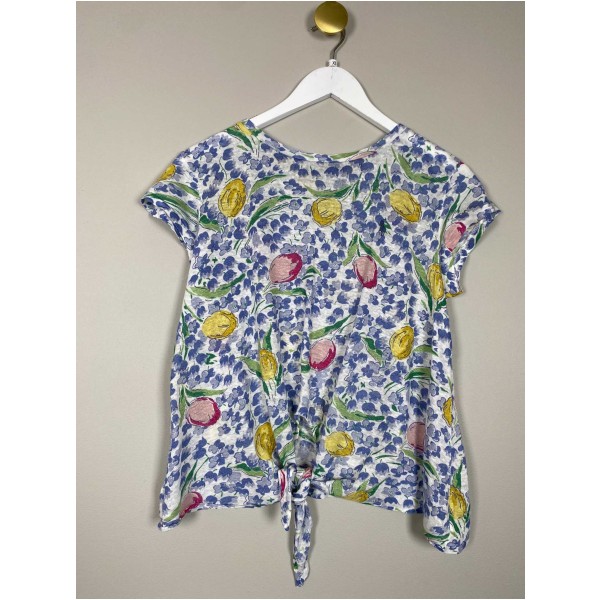 Ralph Lauren str. XS <br/> blomstret bluse med bindebånd foran
