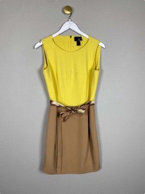 Just Cavalli str. 44 <br/> gul/brun kjole med bindebånd