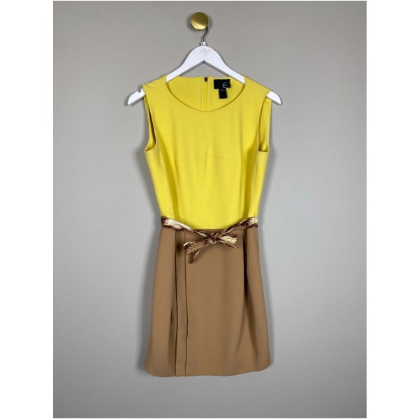 Just Cavalli str. 44 <br/> gul/brun kjole med bindebånd