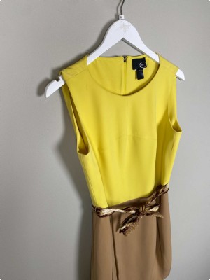 Just Cavalli str. 44 <br/> gul/brun kjole med bindebånd