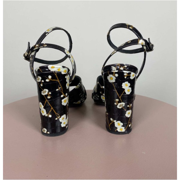 Massimo Dutti str. 38 <br/> blomstret stilet med ankelrem - Image 4