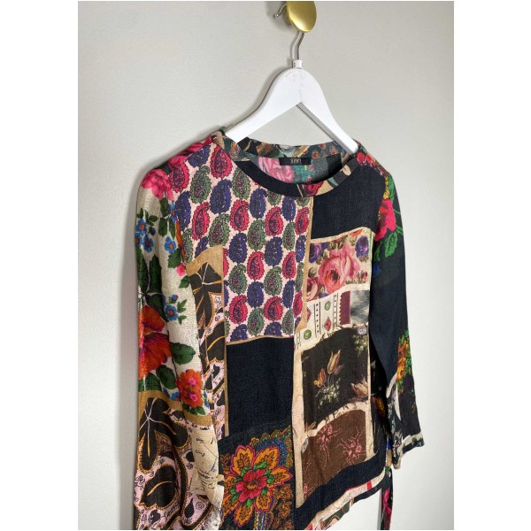 Seventy str. S <br/> mønstret bluse med bindebånd i siderne - Image 2