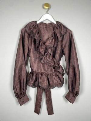 Stine Goya str. XS <br/> brun bluse med bindebånd