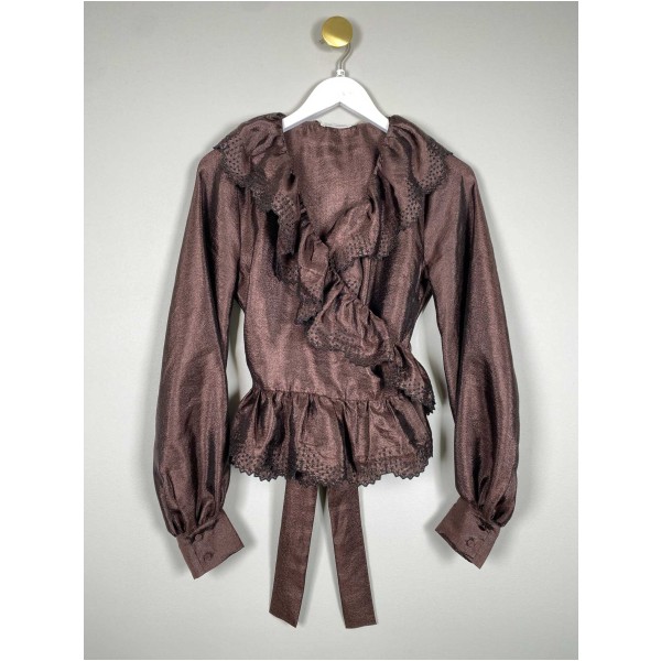 Stine Goya str. XS <br/> brun bluse med bindebånd