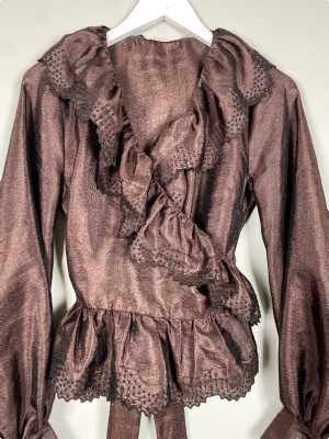 Stine Goya str. XS <br/> brun bluse med bindebånd