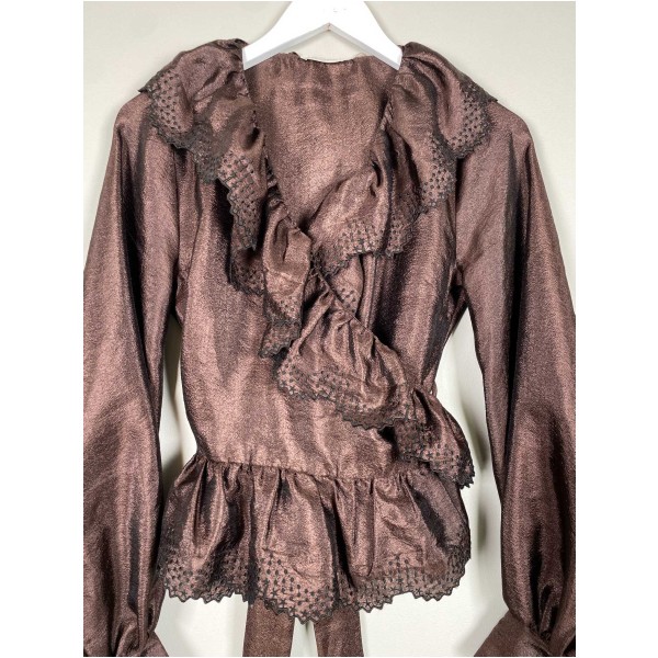 Stine Goya str. XS <br/> brun bluse med bindebånd - Image 2