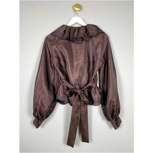 Stine Goya str. XS <br/> brun bluse med bindebånd - Image 3