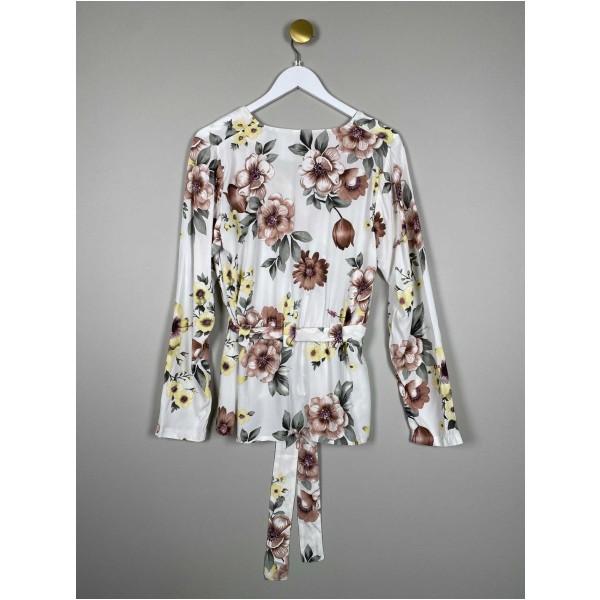 Second Arrival str. 38 <br/> blomstret bluse med bindebånd - Image 3