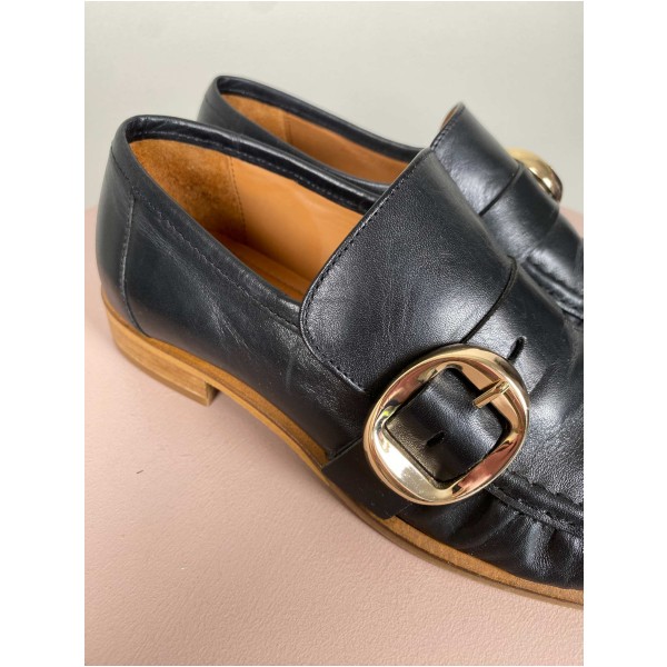 Billi Bi str. 37 <br/> sorte loafers med spænde - Image 3