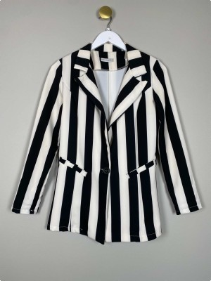 New Collection str. S <br/> sort og hvid stribet blazer