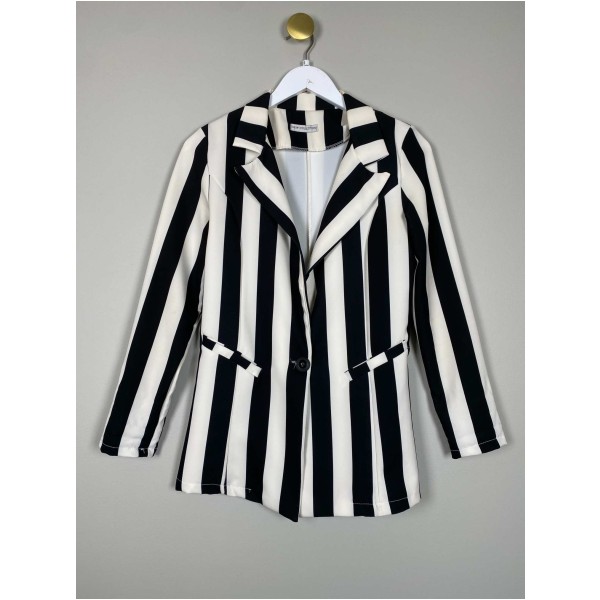 New Collection str. S <br/> sort og hvid stribet blazer