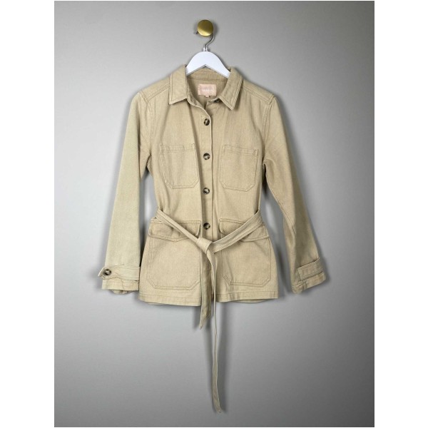 Soft Rebels str. S <br/> beige denimjakke med bindebånd