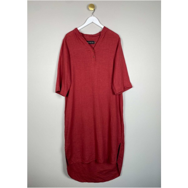 No. 1 by OX str. XS <br/> bordeaux kjole i hør, fitter stort