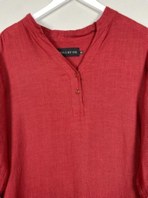 No. 1 by OX str. XS <br/> bordeaux kjole i hør, fitter stort