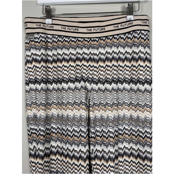 Cambio str. 42 <br/> sort og beige bukser med elastisk linning - Image 2