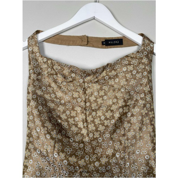Créton str 36 <br/> guld brun top med blomster og åben ryg - Image 2