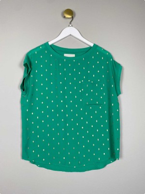 Lollys Laundry str. M <br/> grøn t-shirt med guldprint
