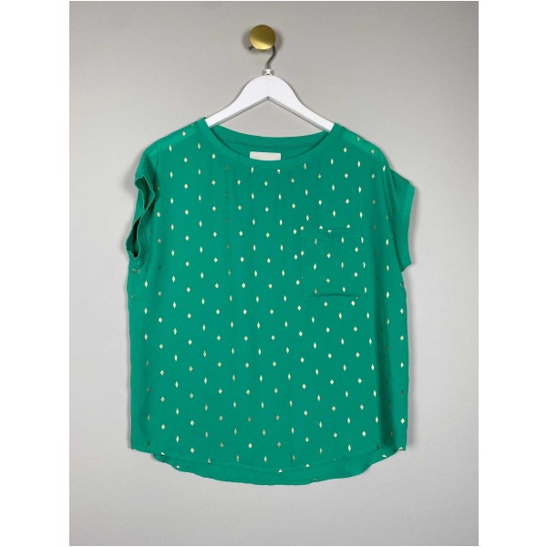 Lollys Laundry str. M <br/> grøn t-shirt med guldprint