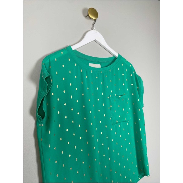 Lollys Laundry str. M <br/> grøn t-shirt med guldprint - Image 2