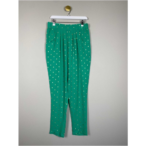 Lollys Laundry str. M <br/> grønne bukser med guldprint