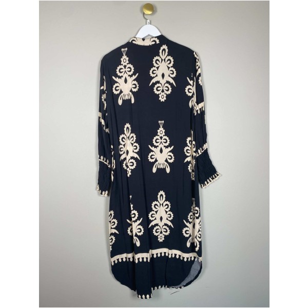 Marta str. L/XL <br/> sort kjole med hvidt mønster - Image 3