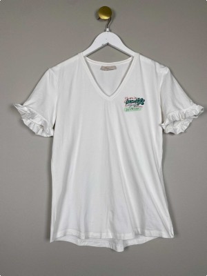 Freequent str. S <br/> hvid T-shirt med print