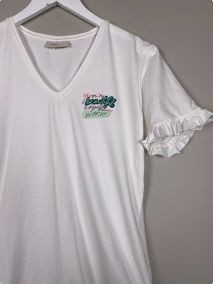 Freequent str. S <br/> hvid T-shirt med print