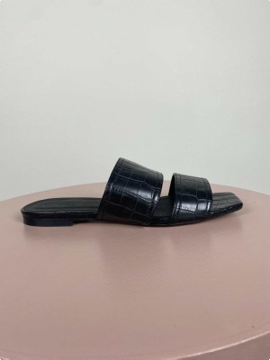 Cozy by JZ str. 37 <br/> sorte slippers med crocomønster