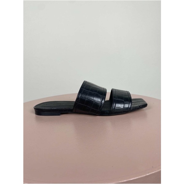 Cozy by JZ str. 37 <br/> sorte slippers med crocomønster