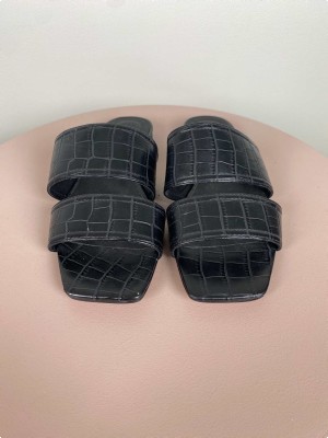 Cozy by JZ str. 37 <br/> sorte slippers med crocomønster