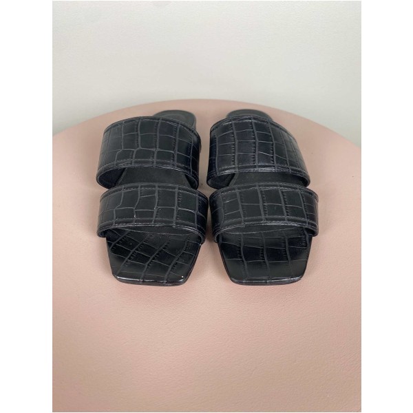 Cozy by JZ str. 37 <br/> sorte slippers med crocomønster - Image 2