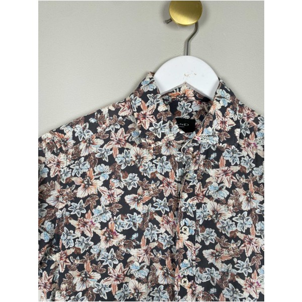 Sand str. S <br/> blomstret skjorte med korte ærmer, slim fit - Image 2