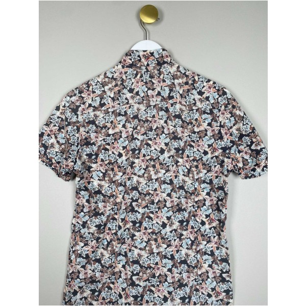 Sand str. S <br/> blomstret skjorte med korte ærmer, slim fit - Image 3