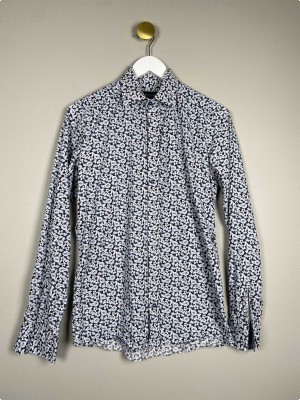 Sand str. S <br/> langærmet blomstret skjorte, slim fit