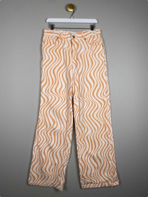 Zara str. 40 <br/> mønstret hvid/orange bukser