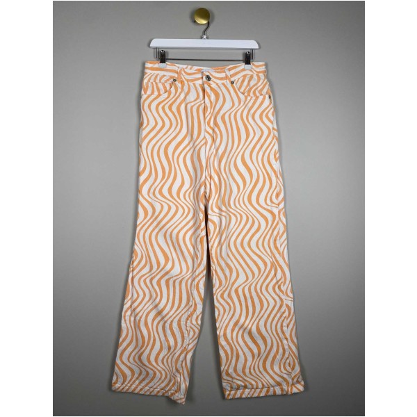 Zara str. 40 <br/> mønstret hvid/orange bukser